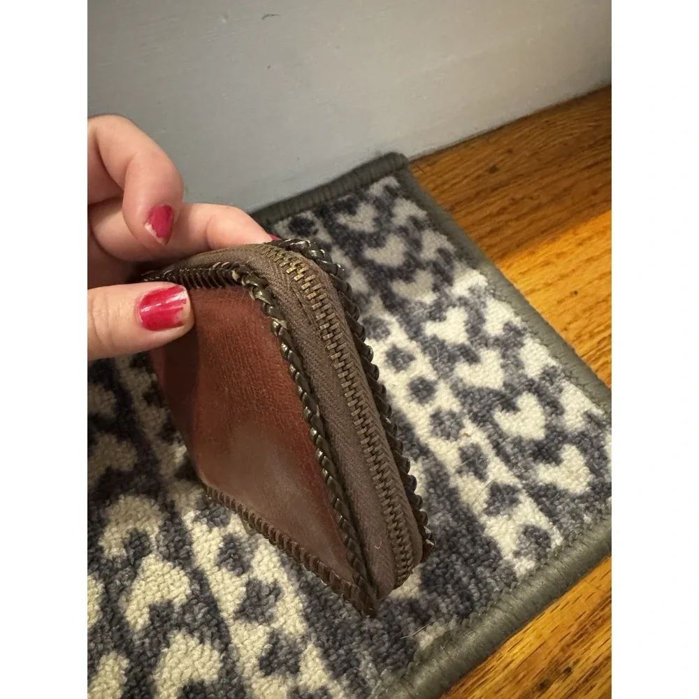 Vintage Brown Braided‎ Zip Wallet English Pigskin Unisex 50s/60s